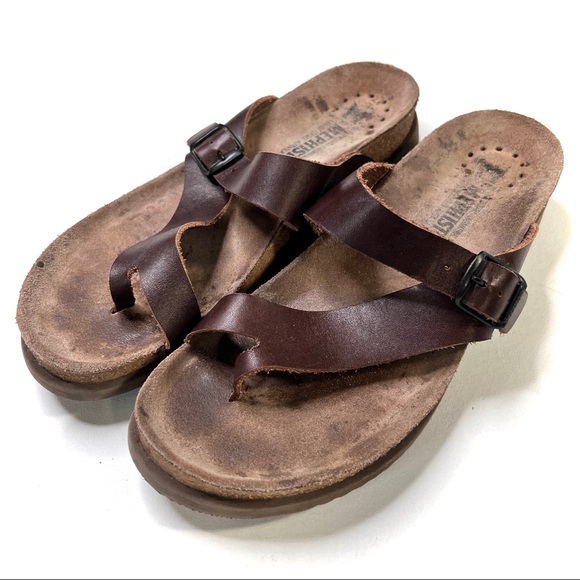Mephisto Shoes Mephisto Helen Brown Leather Cork Footbed Sandals